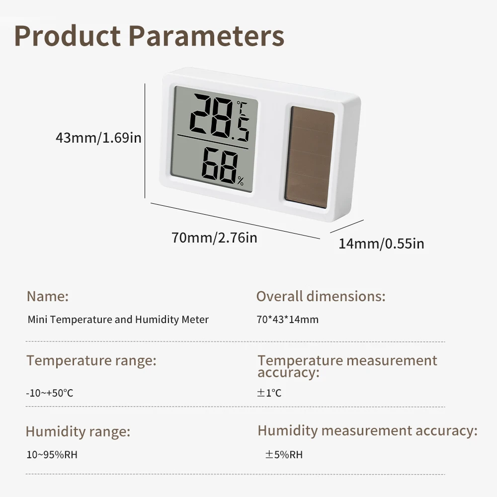 Solar power Temperature and Humidity Meter Mini Portable Humidity Digital Electronic Temperature Detection Meter for Bedroom