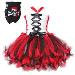 Red Black Pirate Costumes for Girls Sea Rover Halloween Fancy Dresses for Kids Carnival Party Tutu Outfit with Corsair Kerchief