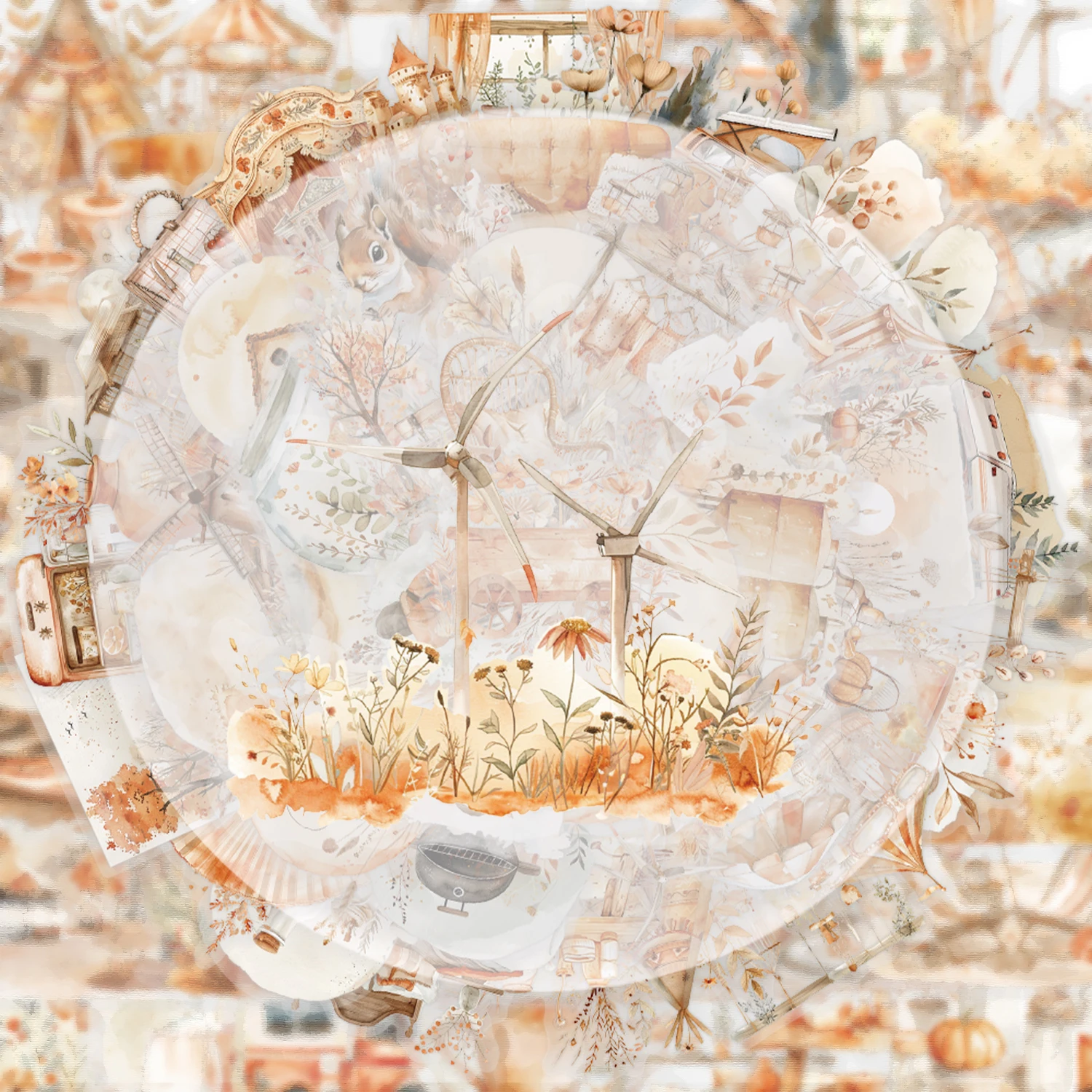 

50 креативных акварельных наклеек «Осенняя жизнь», подходящих для украшения бутылок с водой, ноутбуков, мобильных телефонов, чемоданов, скейтбордов, гитар, подарочных коробок и украшений для вечеринок