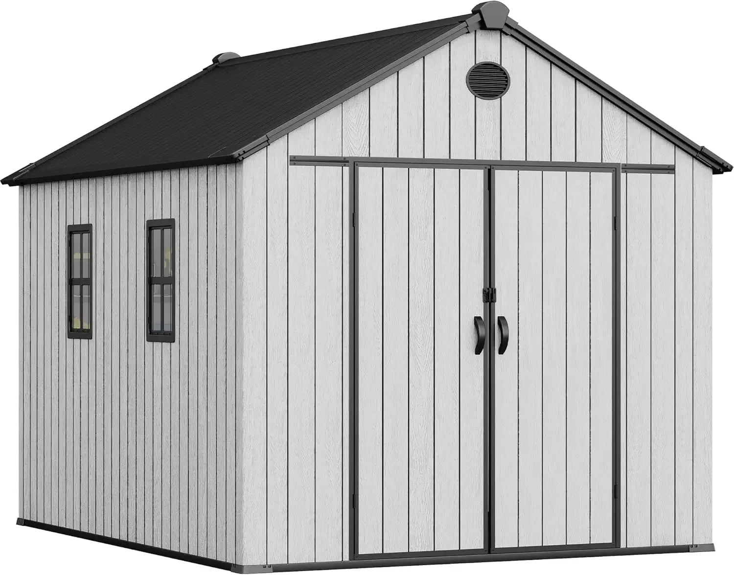 Plastic Garden Shed, Waterproof Heavy Duty Resin Shed with Floor, Vents & Lockable Doors for Patio, Bikes Tools Supplies, Gray