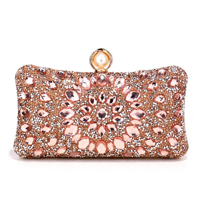 Fancy Rhinestone Clutch Women Hot Diamond Beading Gemstone Wedding Party Evening Bag Luxury Sparkling Golden Purse for Ceremony