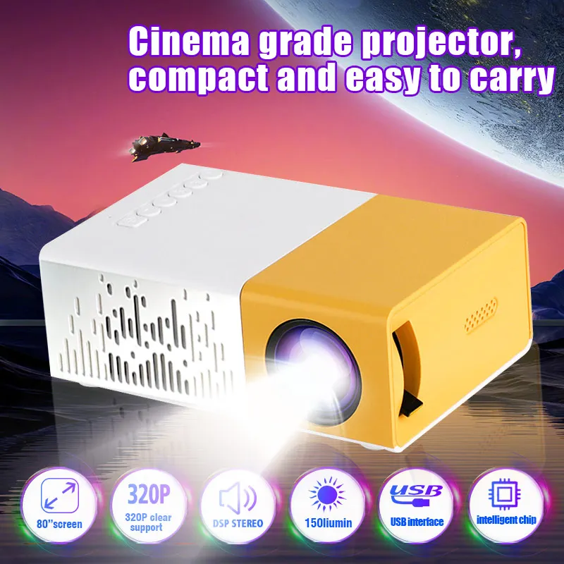 Mini Projector 320P Clear Support Long Battery Life USB Connectien Inlelligent Chip Double Speaker Sound HD Portable Projector