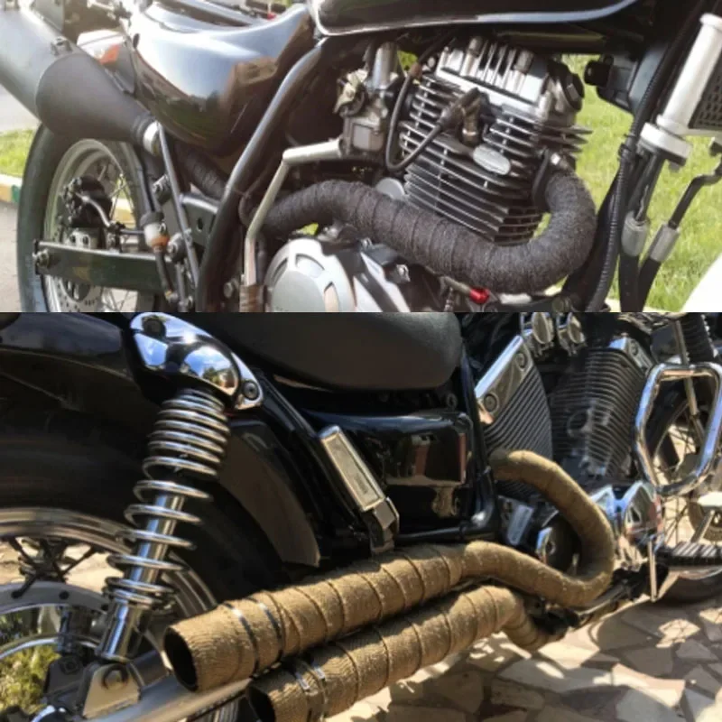 5M/10M termiczna taśma do rur wydechowych taśma termoizolacyjna ognioodporna rolka tkaniny z trwałym stalowym zestawem opasek do Moto