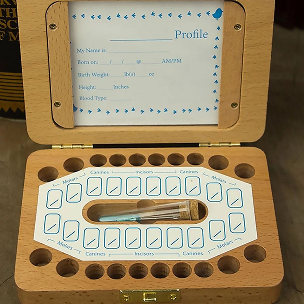 1セット乳歯オーガナイザー木製乳歯収納ボックス、乳歯の写真や誕生情報の収集用、乳歯ホルダー