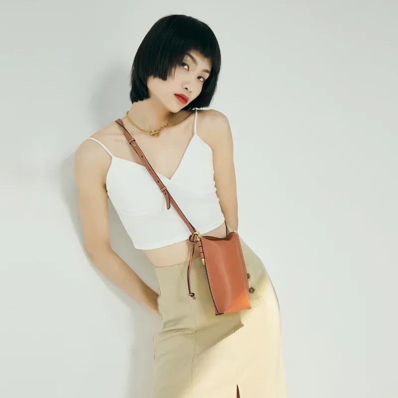 Women's New Fashion Solid color Concise Mini Phone Bag Vintage Crossbody Bag ShoulderBag Bucket Bag Office Daily