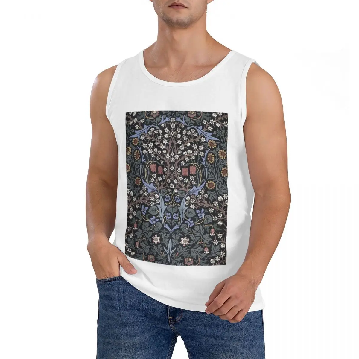 100% Cotton William Morris - Blackthorn Sleeveless T-Shirt Men Workout Sports Clothing Tops Men's Crew Neck Vest