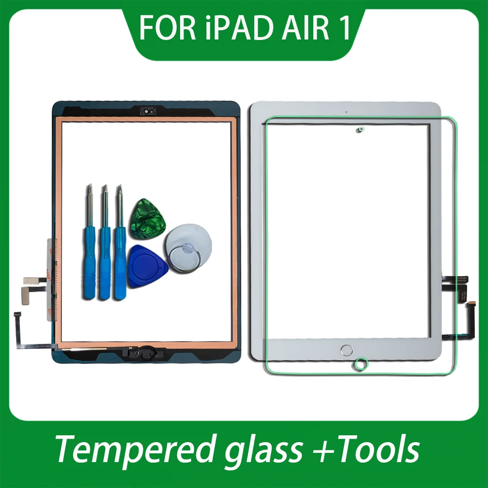 

Pop For IPad Air 1 Touch Screen Digitizer Glass A1474 A1475 A1476 With Home Button,Camera Holder,Adhesive,Tool Kit+Tempered Glas