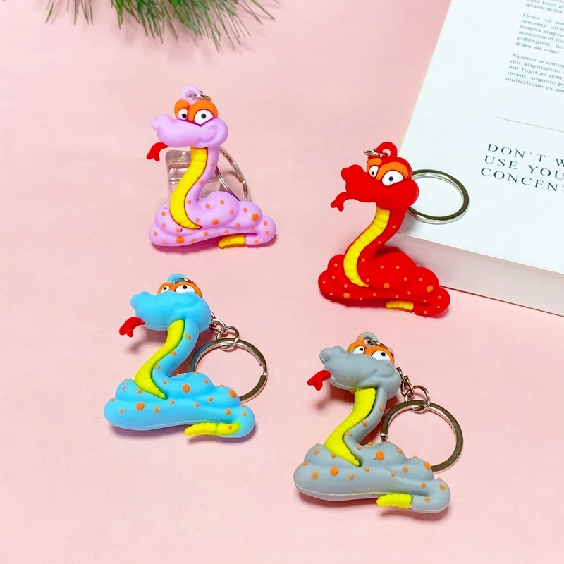 Cute Cartoon Snake Pendant Keychain Boa Constrictor Zodiac Snake Year Stylish Lucky Charms Backpack Car Ornament Key Ring