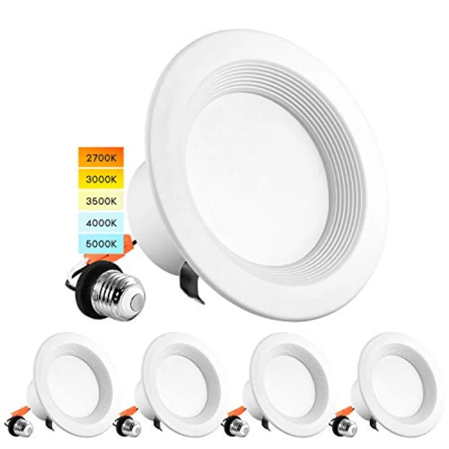

4-дюймовые светодиодные встраиваемые светильники 10W=60W с регулировкой цветовой температуры (CCT) 2700K 3000K 3500K 4000K 5000K, диммируемые, для замены, 750 люмен