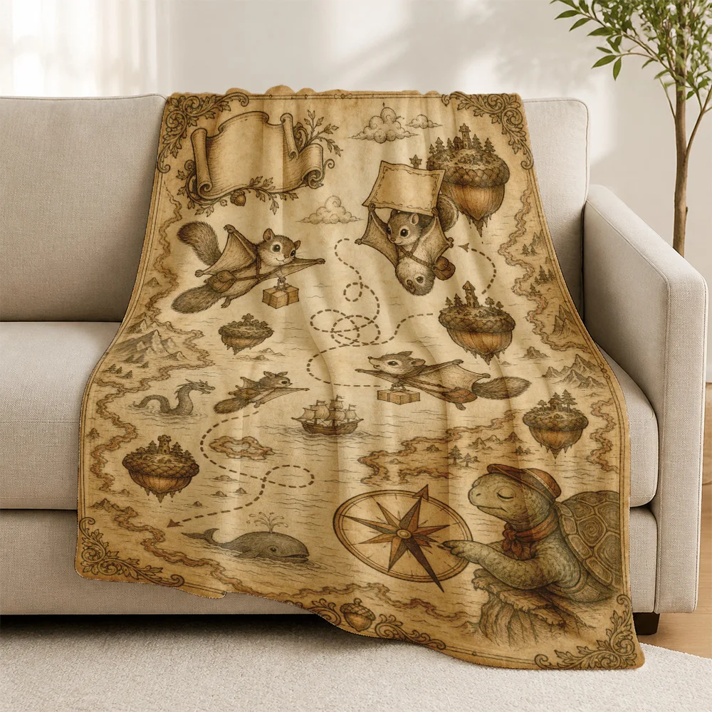 Whimsical Vintage Nautical Steampunk Sofa Throw Blanket Rustic Bohemian Coastal Decor Cozy Lap Throw Accent