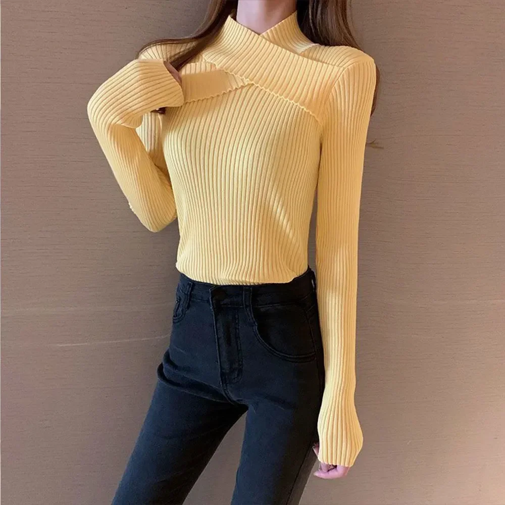 

Women's Warm Solid Multi Color Half High Neck T-shirt Autumn Winter Long Sleeve Slim Fit Elastic Bottom Top S-XL Pink White Tops