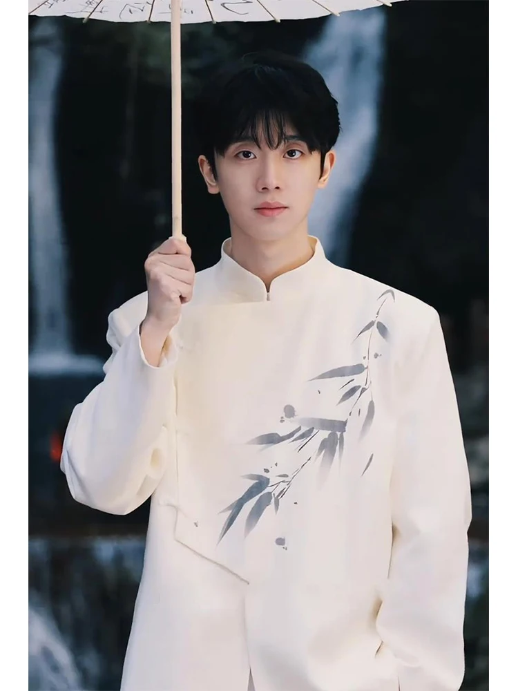 

Новый китайский белый костюм-пиджак для мужчин, осенний, тонкий, премиум-класса, для молодых пар, повседневный, с длинными рукавами