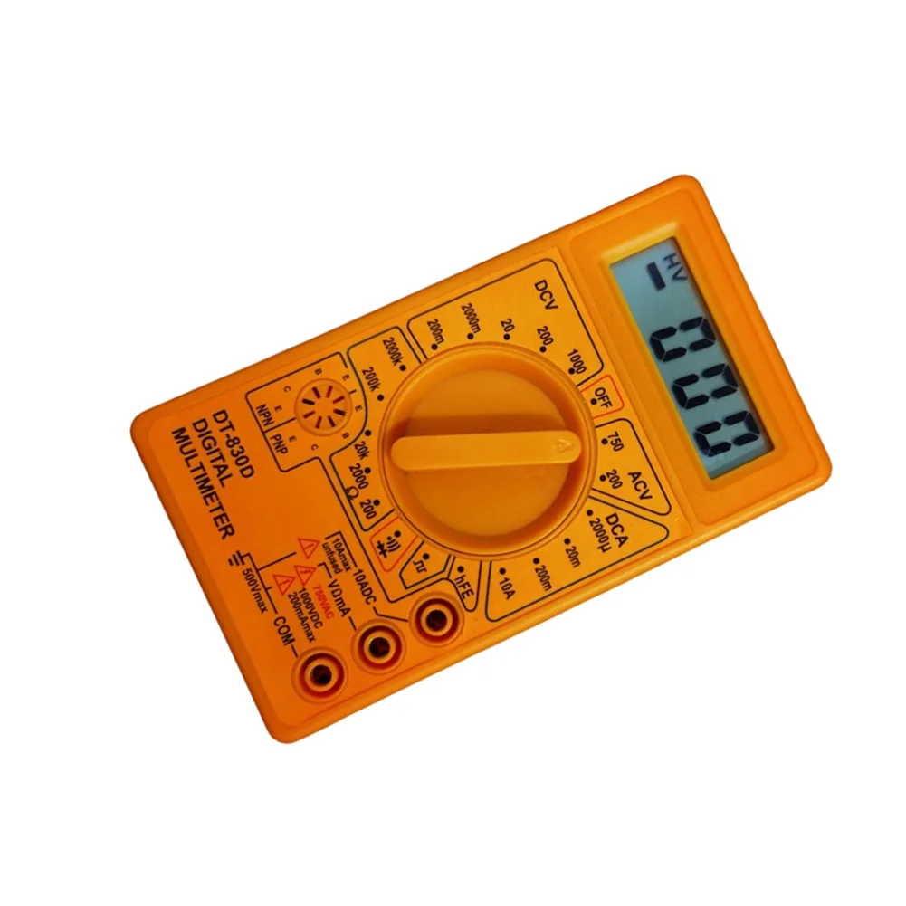 830D Yellow Digital Multimeter Compact Handheld for MINI with Buzzer LCD 1999 Count DC AC Voltage Resistance Diode Transistor