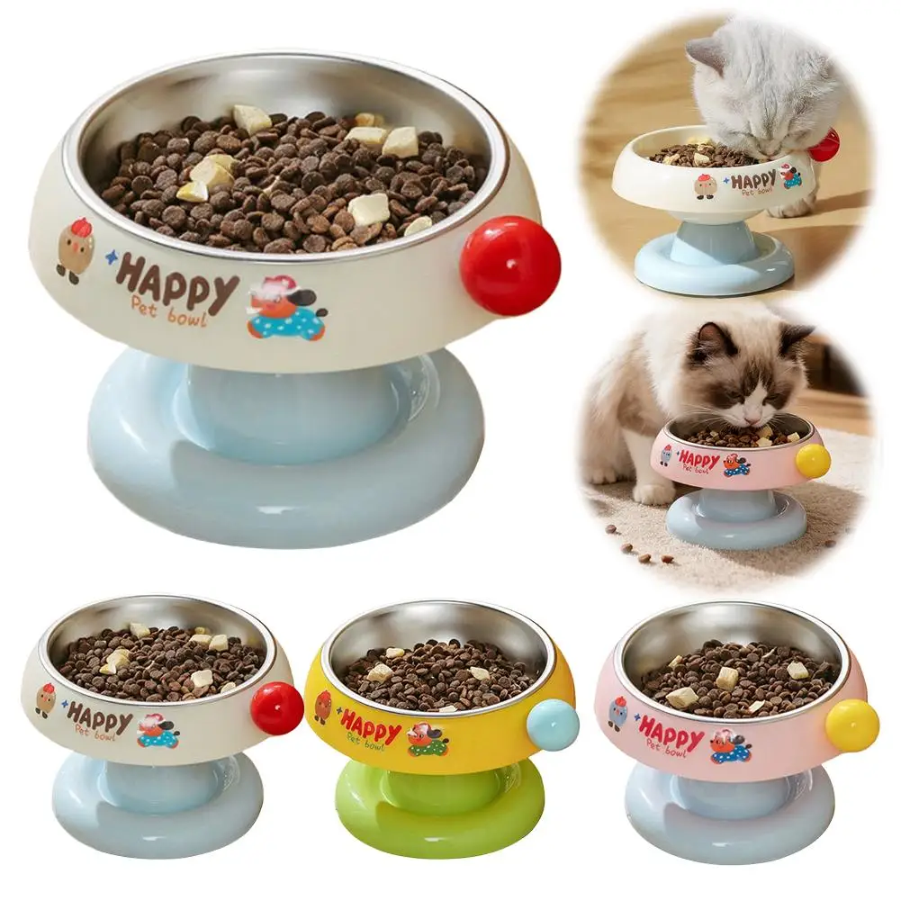 

Pet Bowl with Stainless Steel Inner Bowl, Non-Slip and Durable, for Small and Medium-Sized Dogs and Cats, Protects Cervical Spin