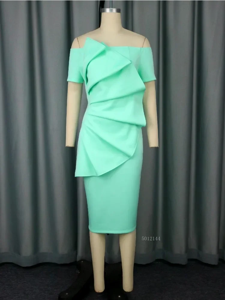 Elegant Off-Shoulder Knee-Length Asymmetric Dress with Ruffle Design Slash Neck Package Hip Perfect for Parties And Weddings
