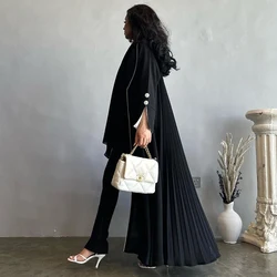 Muslim Ramadan Eid Black Open Front Abaya Patchwork Jalabiyat Casual Loose Moroccan Jilbab Gulf WomenTurkish African Robes