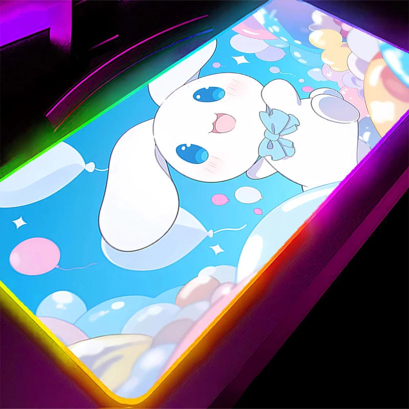 LED Mouse Pad Cinnamoroll Backlight For Best Gift Gamer Gaming Accessories Speed Keyboard Rubber Lock Edge RGB Desk Mat Laptop