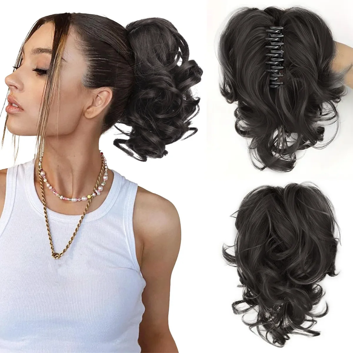 Grasp clip short curly ponytail small wave claw clip ponytail curly hair 25 cm tiger clip short curly ponytail Halloween cosplay