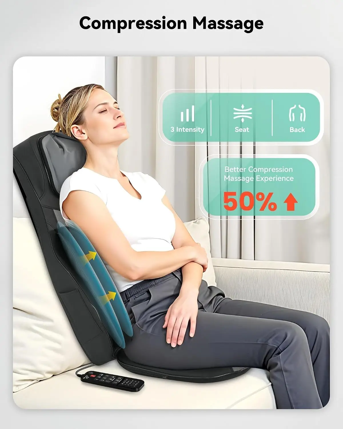 Snailax Back Massager with Heat, Shiatsu Massage Chair Pad for Home Office | Adjustable Neck Rollers, Air Compression for Waist