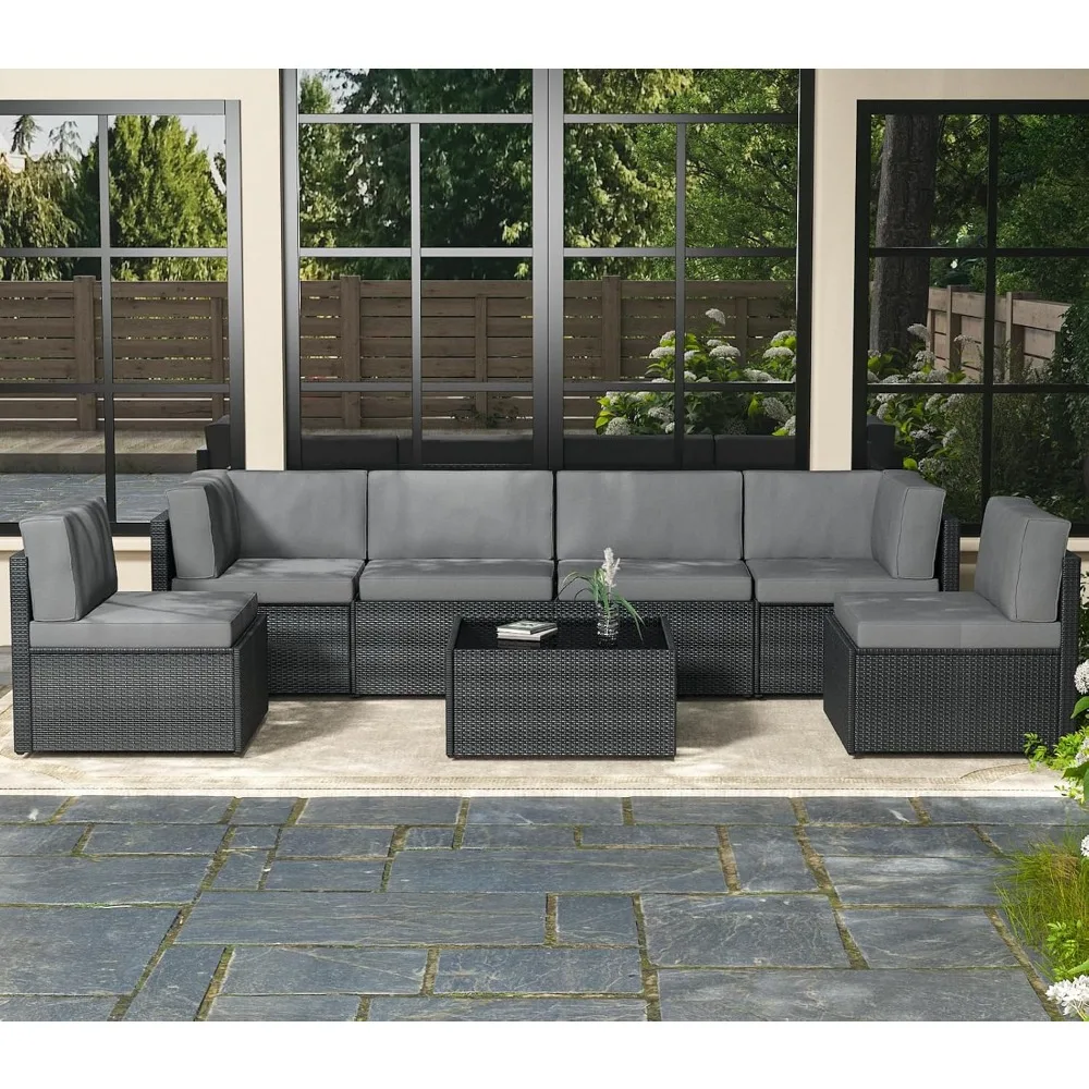 

7 Piece Outdoor Patio Furniture Set, Outdoor Sectional Conversation Furniture Chair with Coffee Table,Patio Sectional for Garde