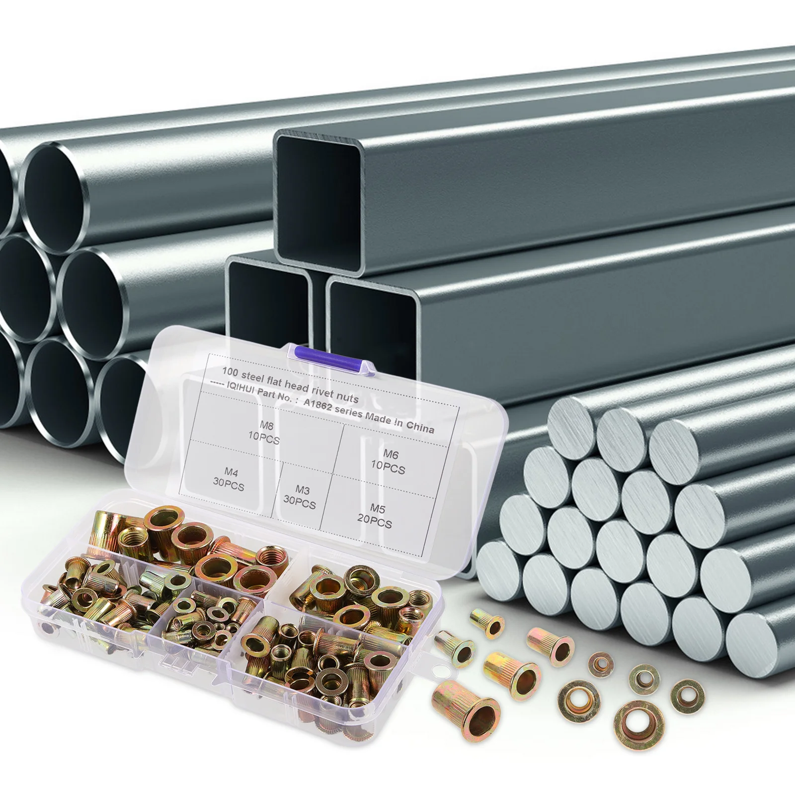 

100Pcs M5 M8 Zinc Plated Carbon Steel Flat Head Threaded Insert Nut Blind Application Easy Disassembly Reassembly A1862