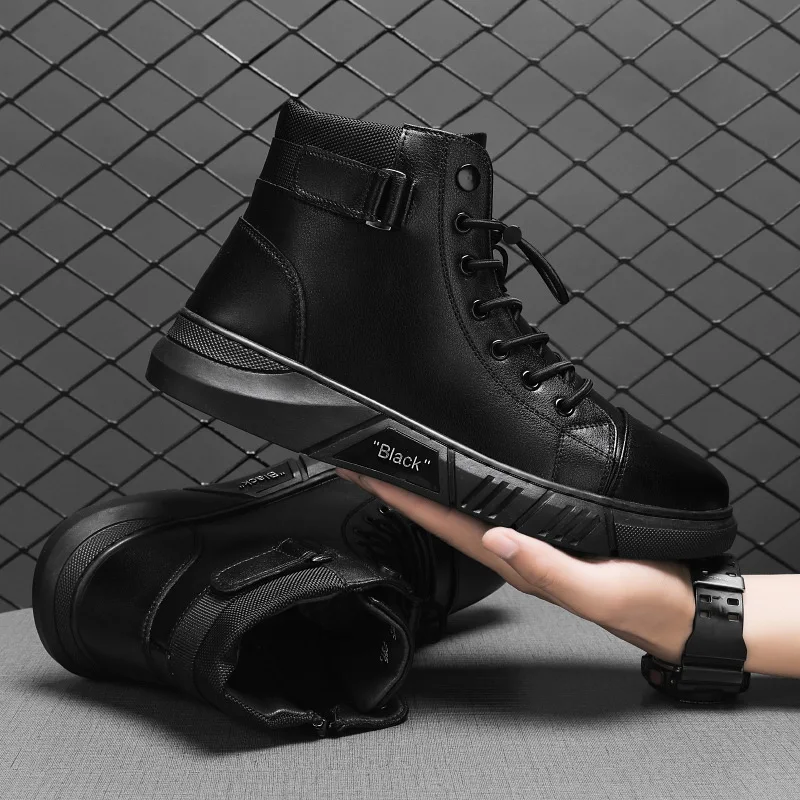 

Men's Motorcycle Boots Comfortable Platform Boots Male Outdoor High Top Leather Boots New Waterproof Casual Shoes for Men Botas