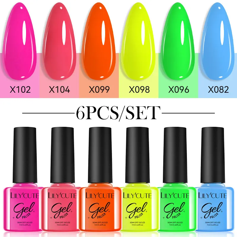 LILYCUTE 6PCS/SET Color Nail Gel Polish Set Kits Base Top Coat Varnish Soak Off UV Gel LED Semi Permanent All For Manicure