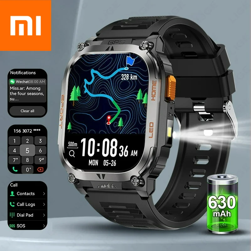 

Xiaomi Новые Смарт-часы с GPS-отслеживанием, фонарик, 630 мАч, аккумулятор большой емкости, компас, Bluetooth-вызов, водонепроницаемые спортивные умные часы