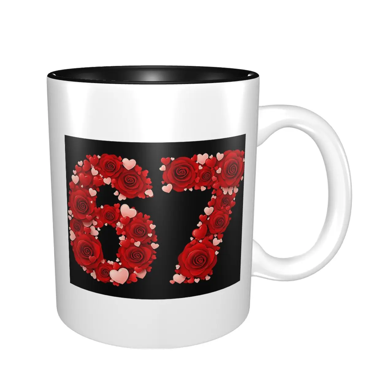 Valentine 67 Meme Rose Hearts Funny Six Seven Valentines Mug Ceramic Coffee Cups Tea Mugs Milk Cup Drinkware Gift for Woman Man