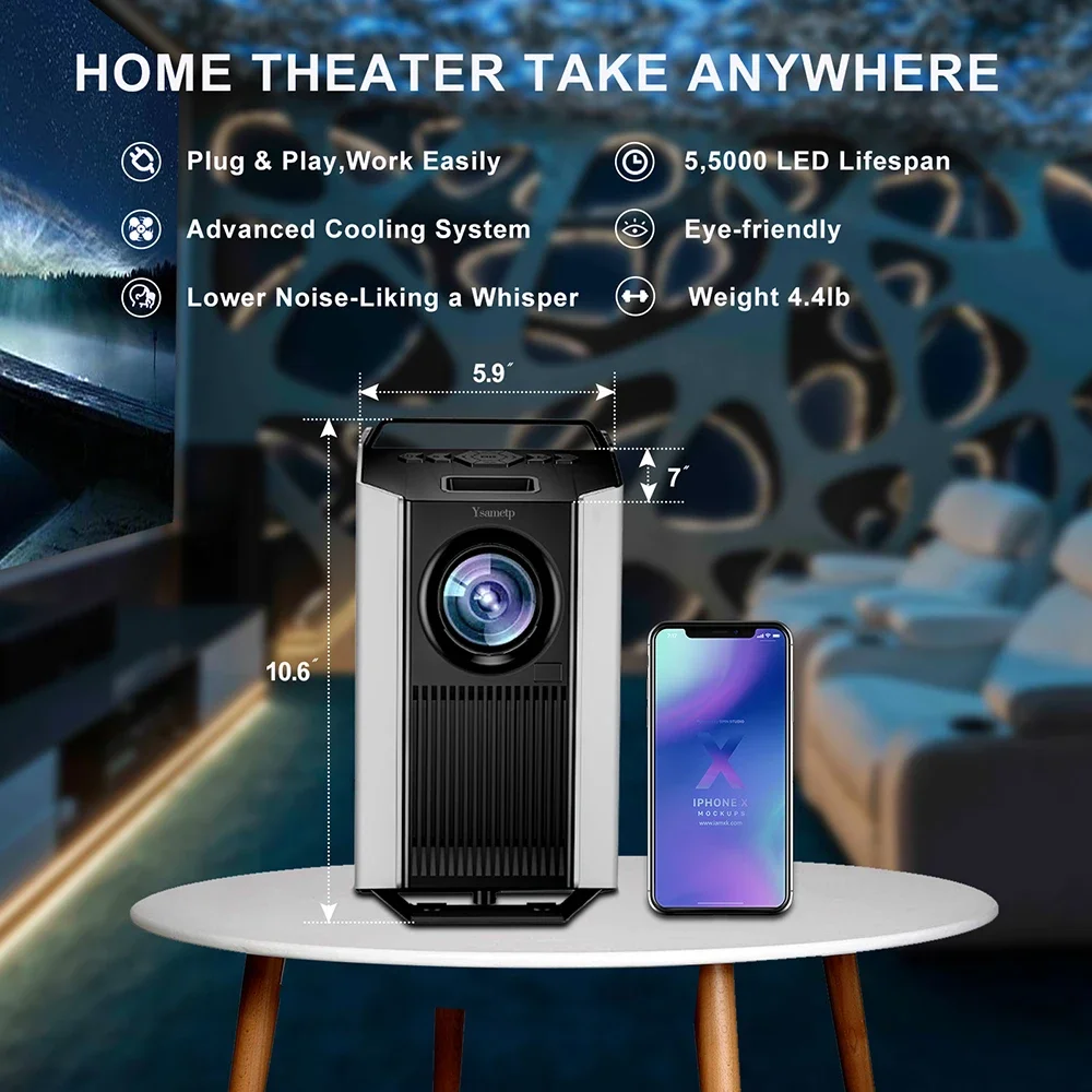 

2026 2025 New H2 Small Smart WiFi Projector Portable Home Theater With 4K Android 9 Smart Bluetooth Support