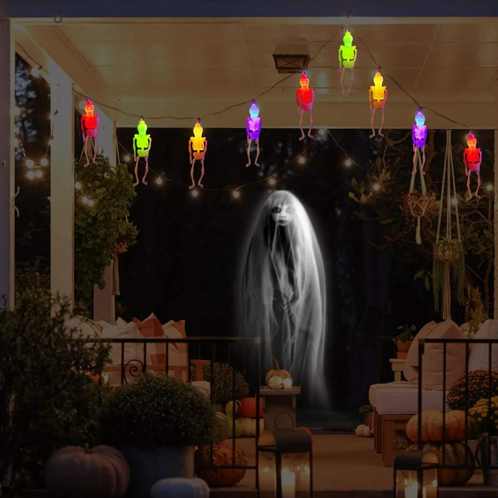 10/20/40Leds Halloween Squelette Crâne Lumières À Piles Halloween Lumières De Décoration pour Intérieur/Extérieur De Patio