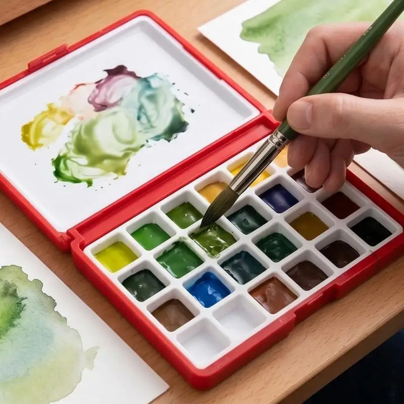 31BC Artist Paint Box 24 Slots with ABS Carry Case, Removable Pans, and Moisture Retaining Travel Use for Daily Study