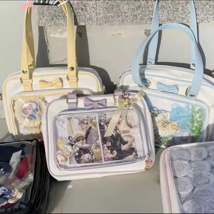 Japanese Harajuku Ita Bag for Women PU Transparent Pocket Itabag High School Girls Uniform JK Crossbody Shoulder Bag