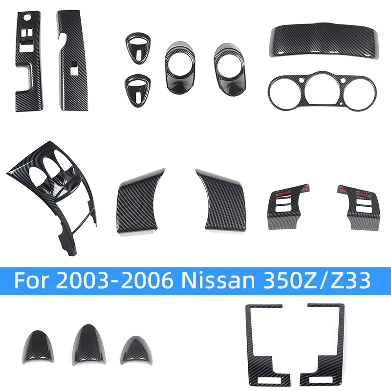For 2003-2006 Nissan 350Z/Z33 ABS Carbon Fiber Pattern Interior Control Modification Kit Decorative Stickers Auto Accessories