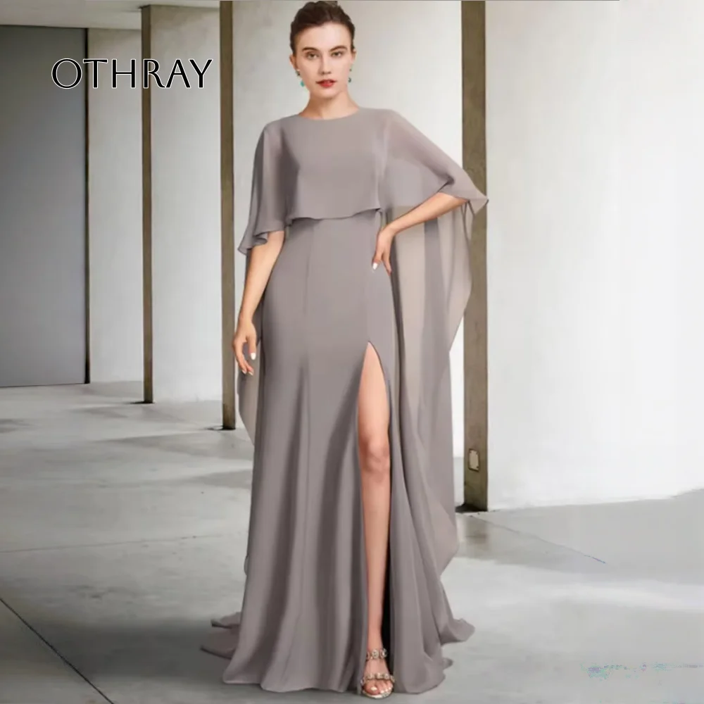 

Party Dress For Mother Of The Bride Jewel Neck Half Sleeves A-Line Split Front Wedding Guest Dresses