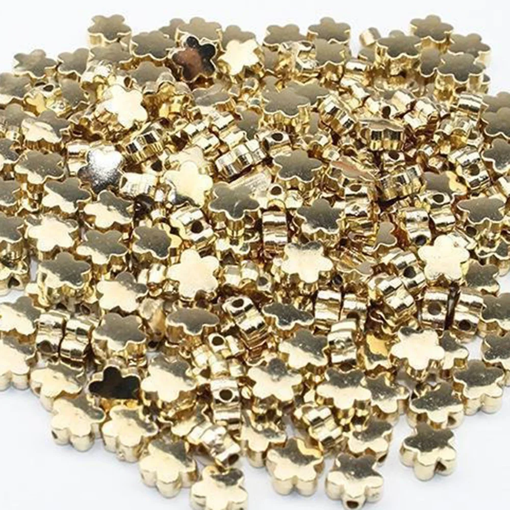 200Pcs 6x3mm Gold Silver Color CCB Flower Bead With Hole Charm Loose Spacer Beads For DIY Jewelry Making Accessories