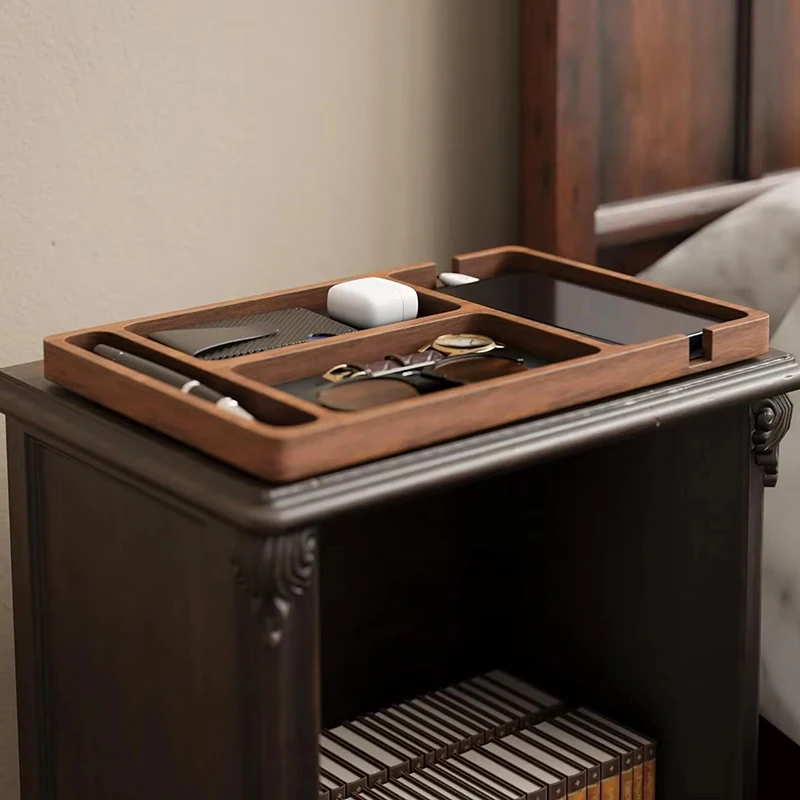 Wooden Office Desktop Storage Box Solid Wood Partition Storage Tray Mobile Phone Headphone Debris Storage Box Wood Storage Tray
