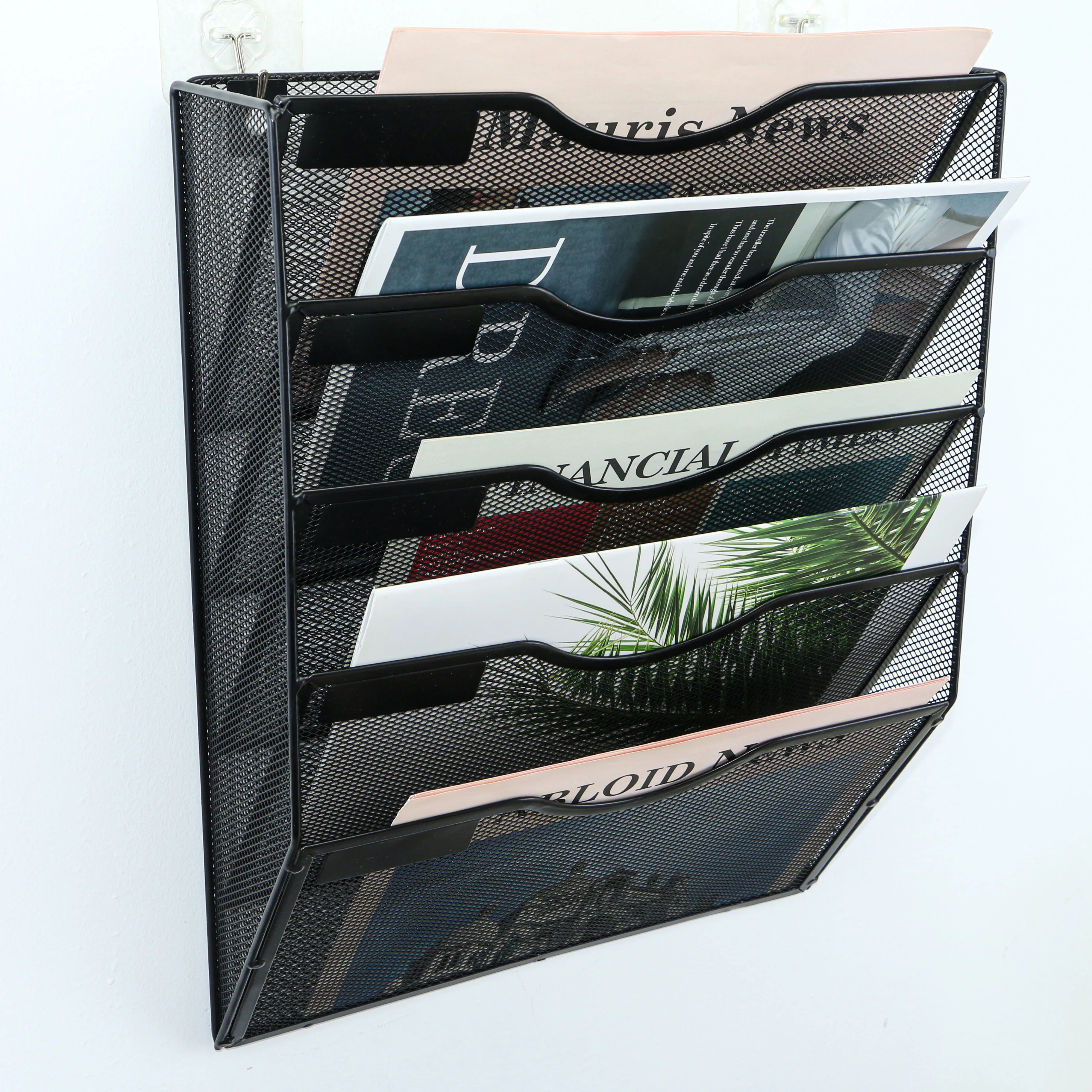 Hanging Wall File Organizer 5 Pocket Mesh Office Mail Paper Organization Hanging File  Holder Magazine Rack Bin with Nametag