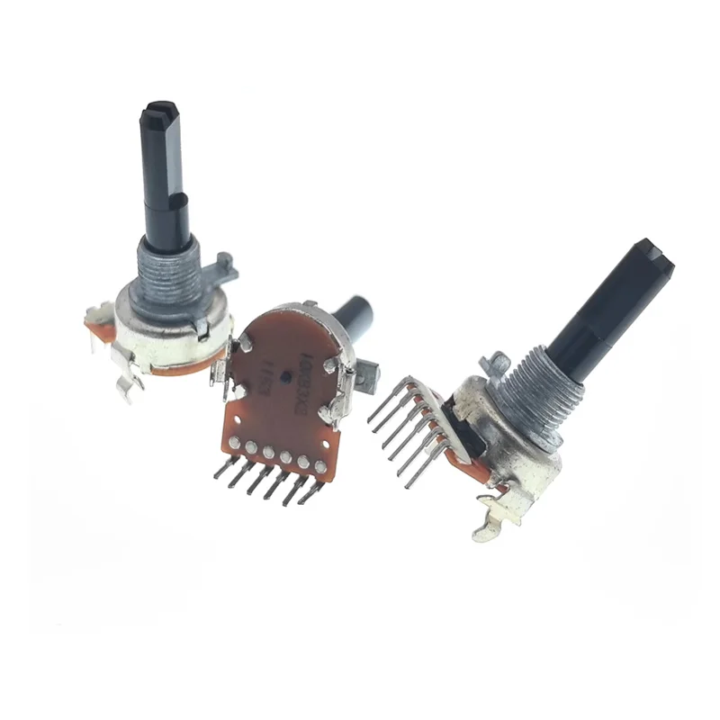 1pcs Taiwan FD  RK16K124 Volume 6-Pin Dual-Segment Potentiometer with center point B100KX2 25F half shaft