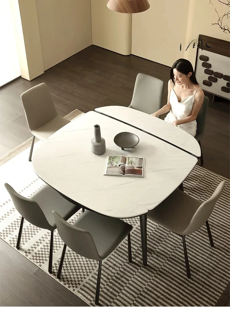 

dual-purpose dining table Retractable household variable round table Modern simple foldable microcrystalline stone dining table