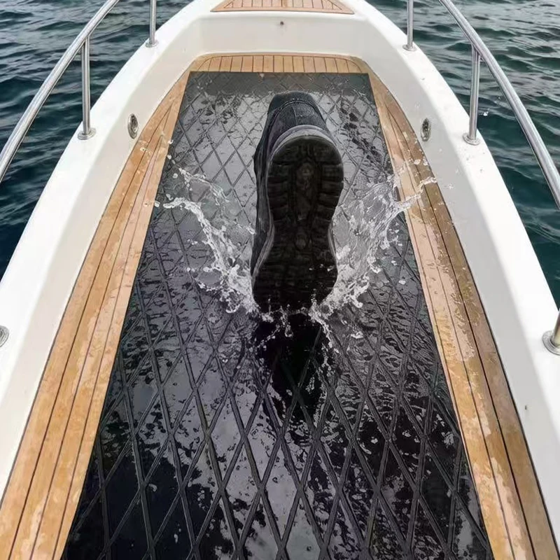 240*60cm Boat Flooring EVA Foam Decking Marine Mat Non-Slip Self-Adhesive Sheet for Motorboat Kayak Surfboard Garden Black Line