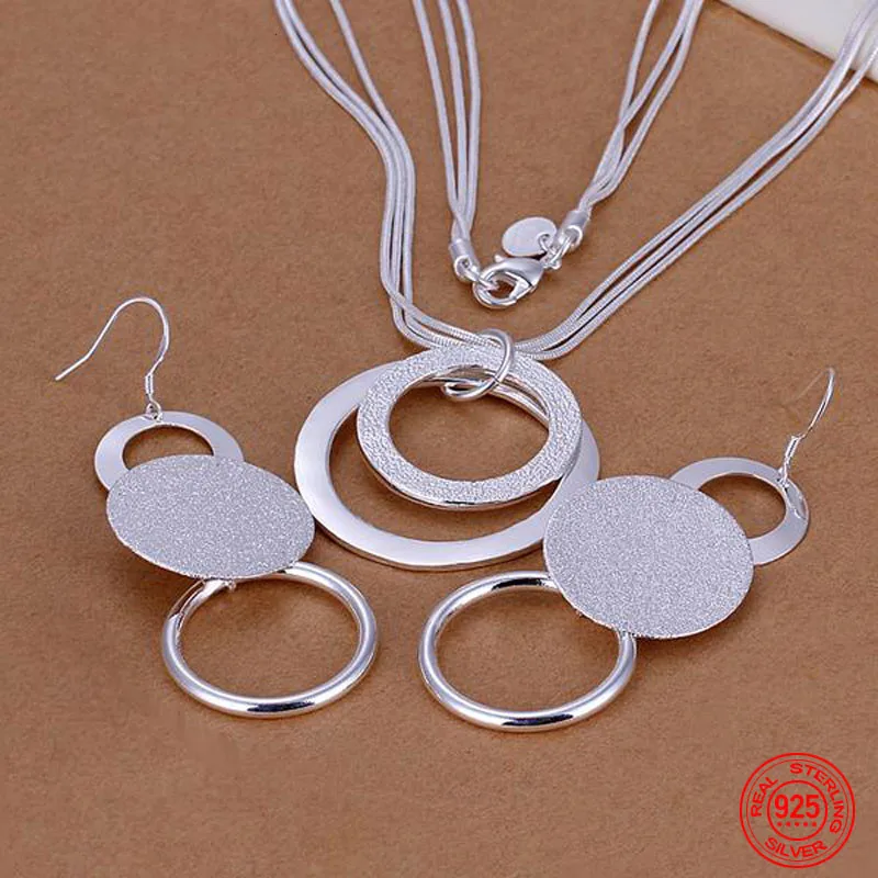 

925 Sterling Silver Necklace And Earrings Set For Women Fashion Engagement Jewelry Gift