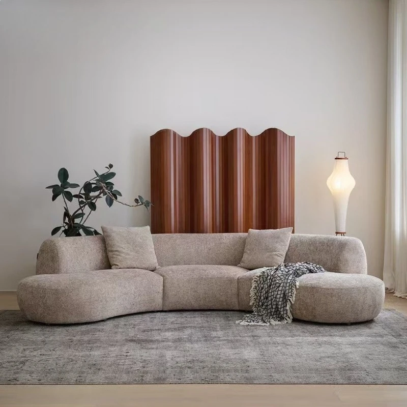 

Medieval style curved module combination sofa wabi sandy wind large flat-floor villa fabric sofa living room crescent moon sofa