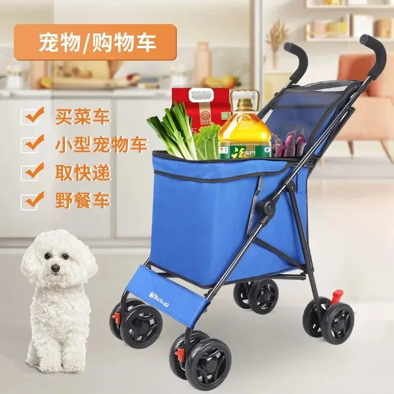 Shopping Cart Light Portable Folding Shopping Cart Trolley Trailer Trolley Camping Stall Pulling Goods Pick Up Express Trolley