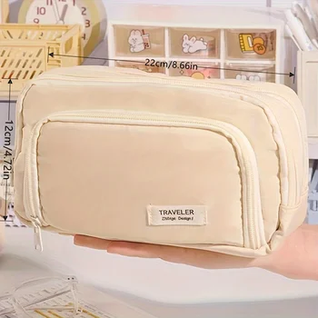 Boîte à stylos de grande capacité à 3 couches, étuis à crayons Kawaii, porte-stylo mignon, poudres pour étudiants, retour à l'école, fournitures de papeterie