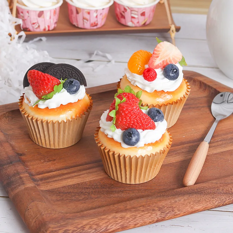 Fake Cupcake Fruit Cake Strawberry Artificial Food Simulation Refrigerator Stickers Wedding Photography Props Decoration view 2