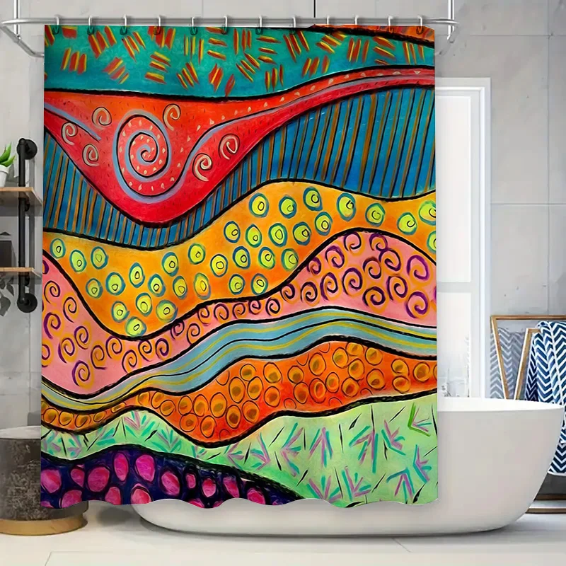 

Занавеска для душа в стиле бохо, природный пейзаж, бирюзовый абстрактный современный набор декора для ванной комнаты, водонепроницаемый фермерский дом, художественный фон