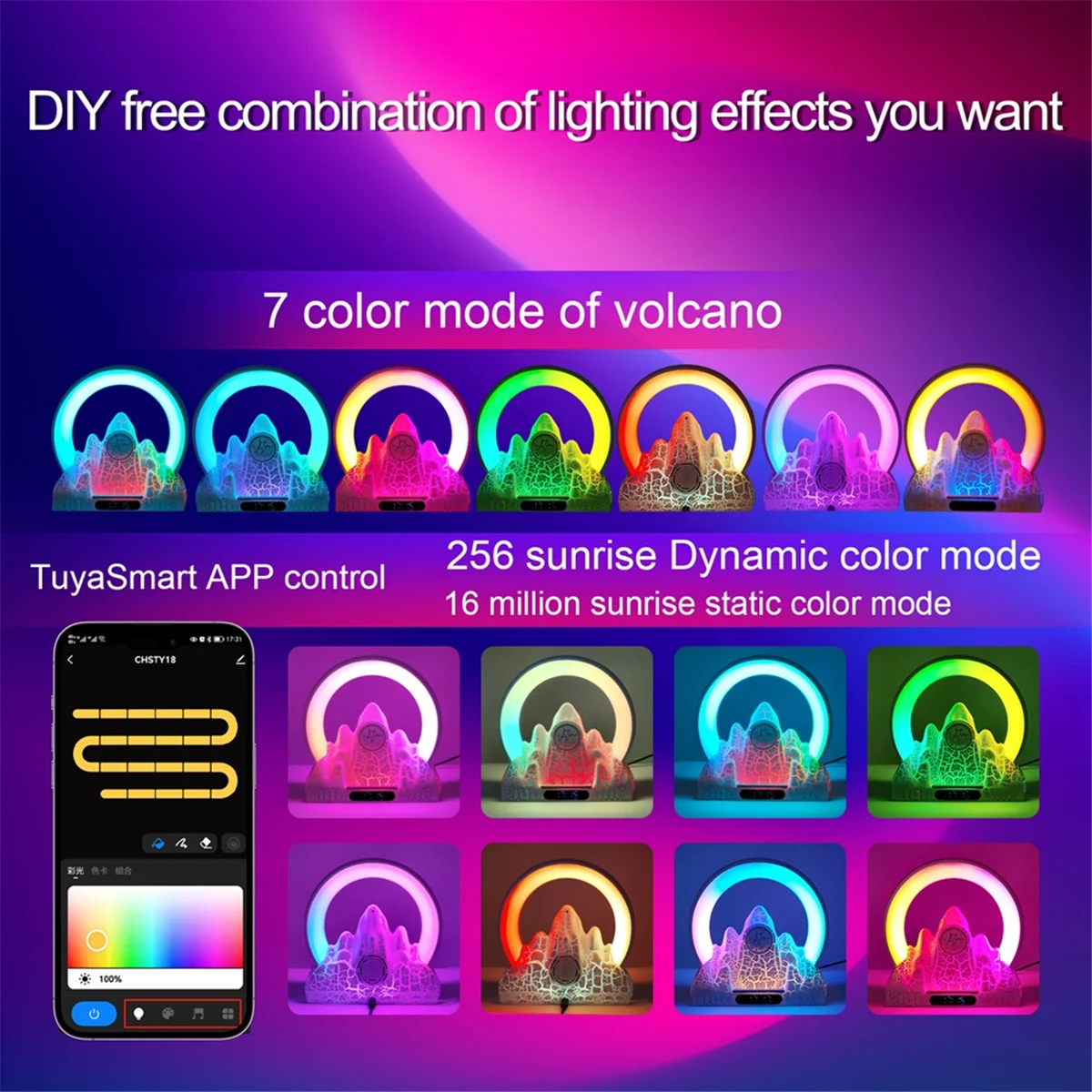

AUU-Table Lamp LED Sunrise Ambient Light with Built-in BT Speaker Alarm Clock Wireless Charging Function Support Tuya App-A
