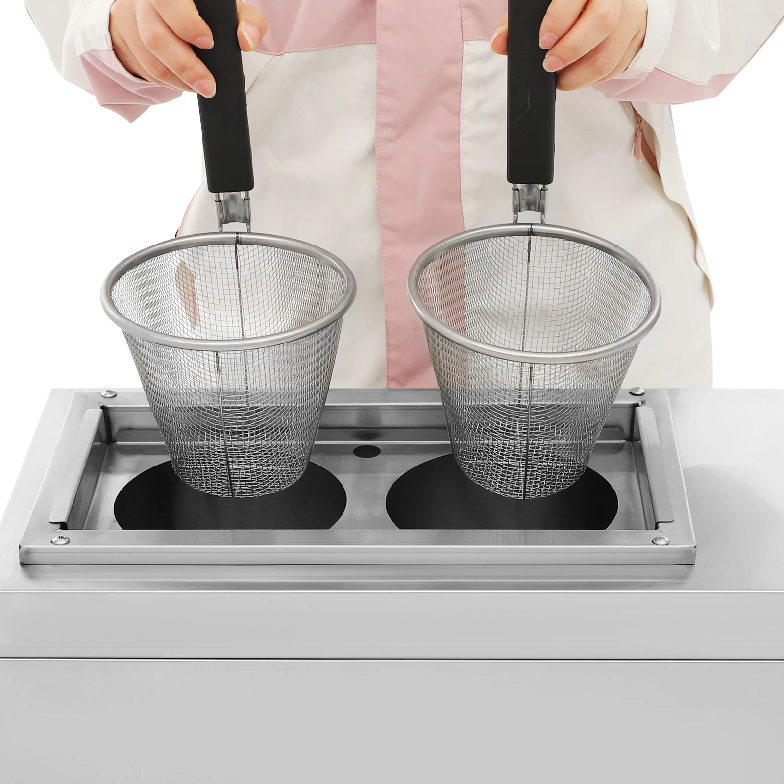 طباخ المعكرونة الكهربائية المعكرونة المرجل 2 حفرة المعكرونة موقد الفولاذ المقاوم للصدأ التجارية المعكرونة ماكينة طهي سطح الطاولة 2000 واط