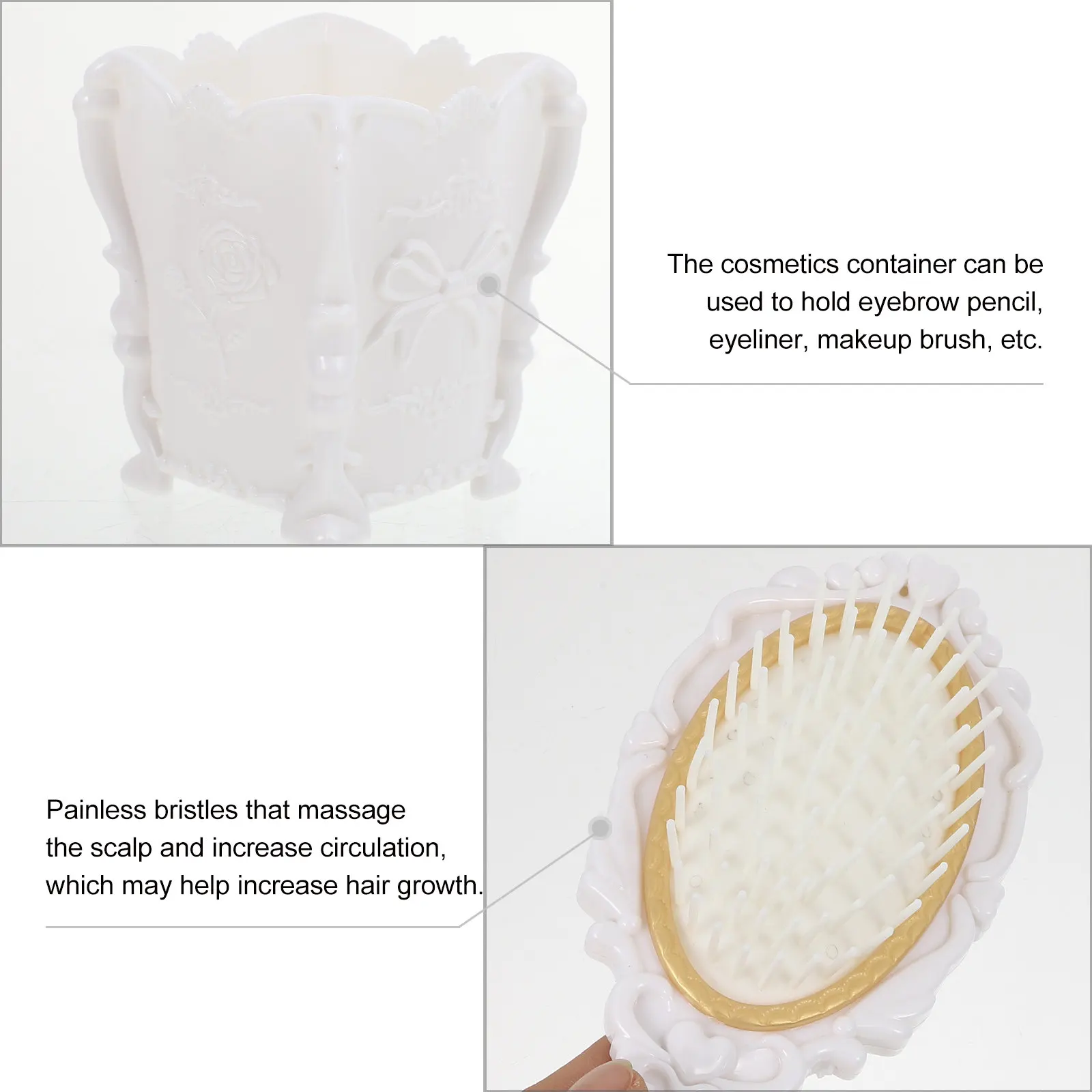 5Pcs Detangling Hair Brush Comb Set Mirror Comb Storage Holder Salon Home Hair Care Painless Scalp Massage Desktop Display